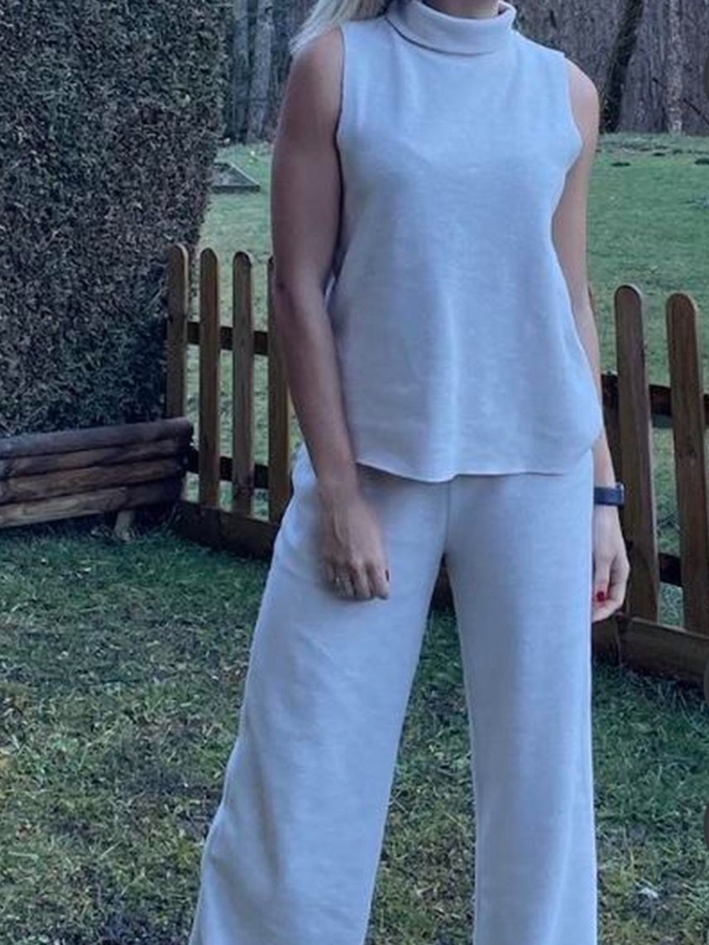 ZARA Sleeveless Mock Neck Wide-Leg Jumpsuit in Light Gray